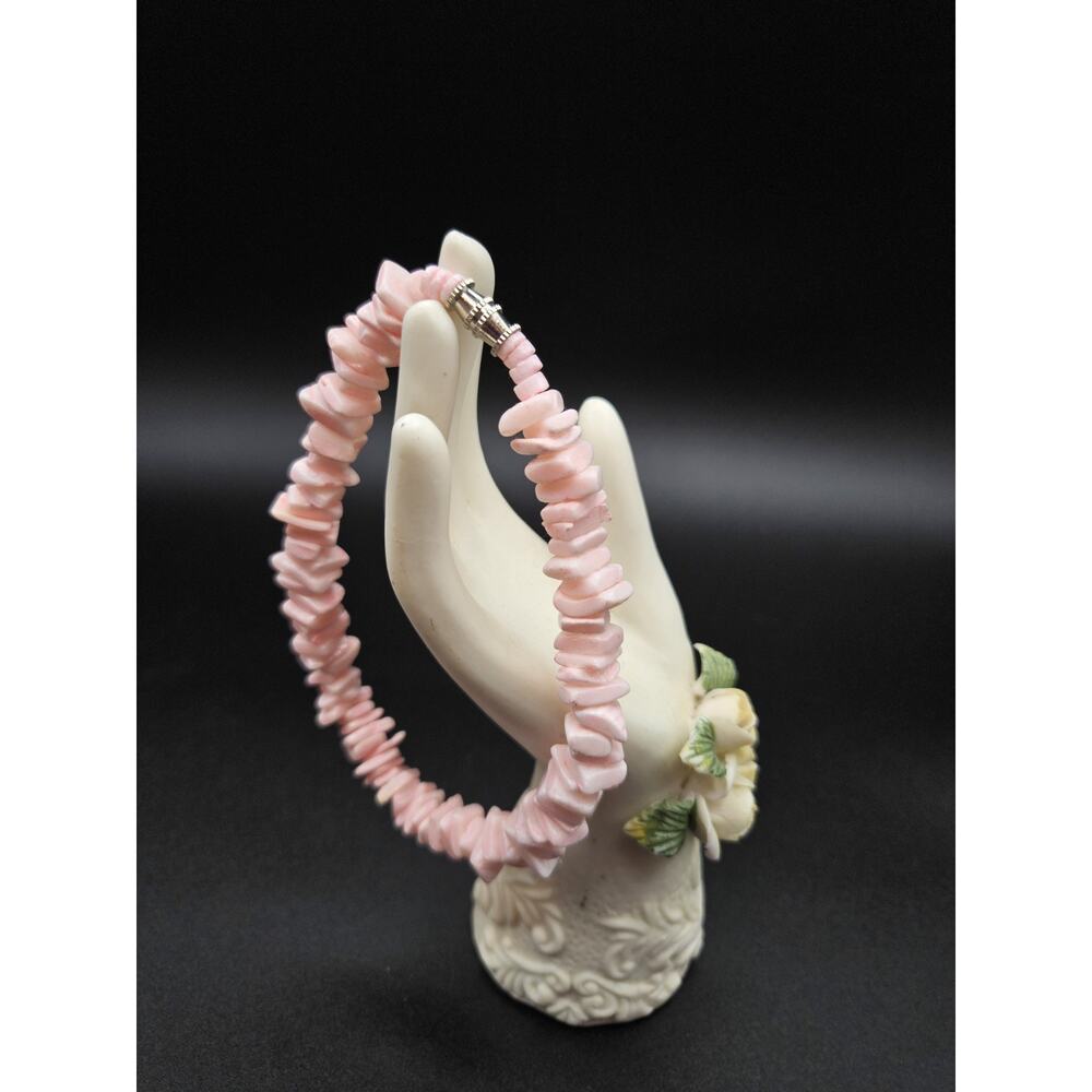 Vintage Hawaiian White And Pink Puka Shell Chunky Large 10in Bracelet Or Anklet